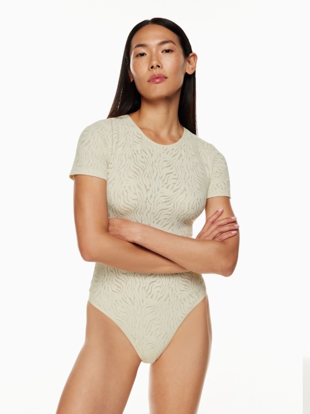 NWT Babaton by Aritzia Cream Shapelace Crew Bodysuit Size M